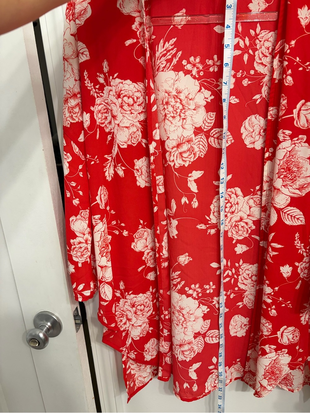 Peach Love California Floral Red and White kimono/Swim Coverup/Robe - Picture 2 of 5